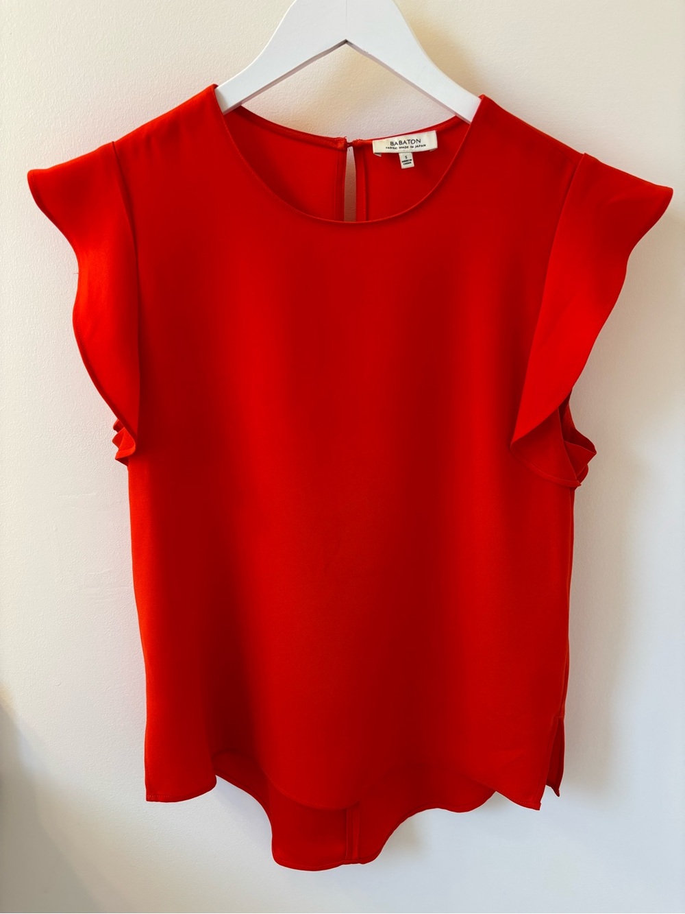 Babaton Vibrant Red Flutter Sleeve Blouse, Sz S.